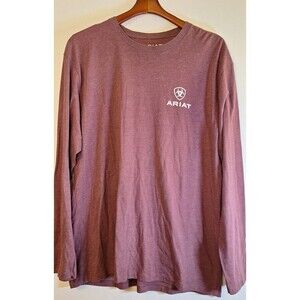 ARIAT men's L/S type crest burgundy heather t shirt Sz XL work grunge cowboy